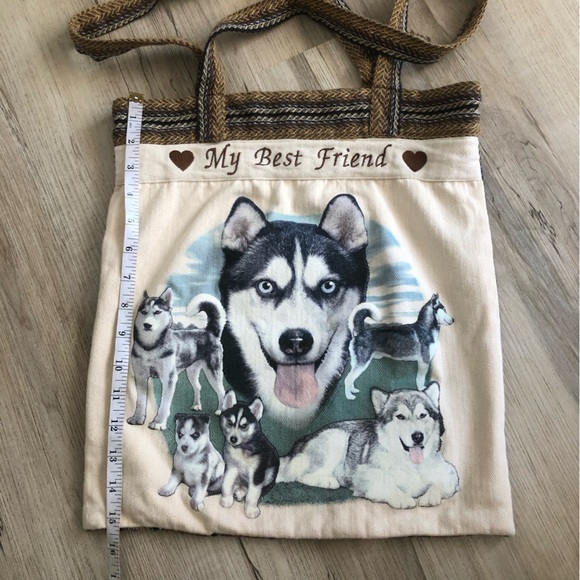 MY BEST FRIEND Husky Dog Lover's Tote Canvas Bag - Cream and Brown - Picture 6 of 9